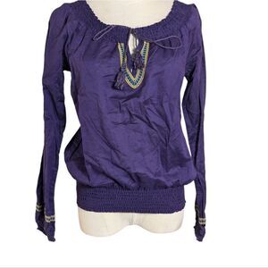 Miley Cyrus Purple Cotton Embroidered Boho Top